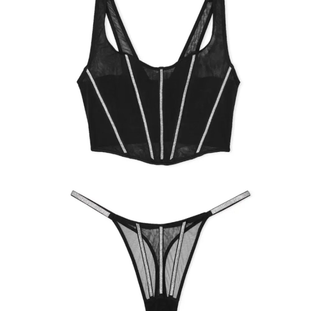 Victoria's Secret Very Sexy Sheer Shine Corset Top and Sheer Shine Thong -Size M